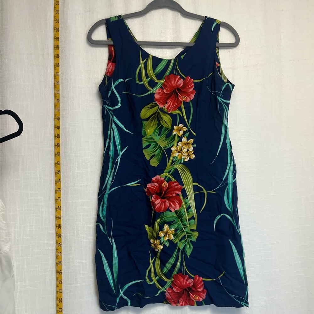 VINTAGE 70s Navy Blue Women’s Shannon Marie Floral Tropical Hawaiian Dress Small